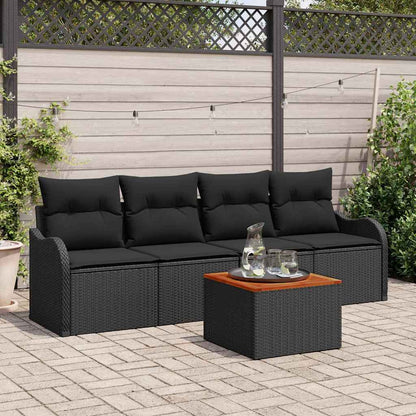 Set Divano da Giardino con archiviazione 5 pcs Nero polyrattan