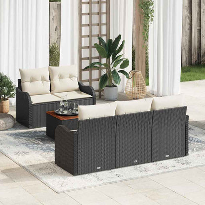 Set Divano da Giardino 6 pcs Nero e Crema polyrattan