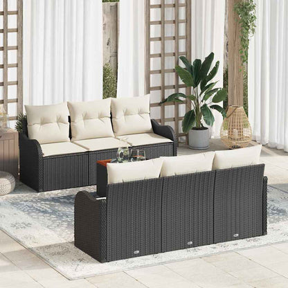 Set Divano da Giardino 7 pcs Nero e Crema polyrattan