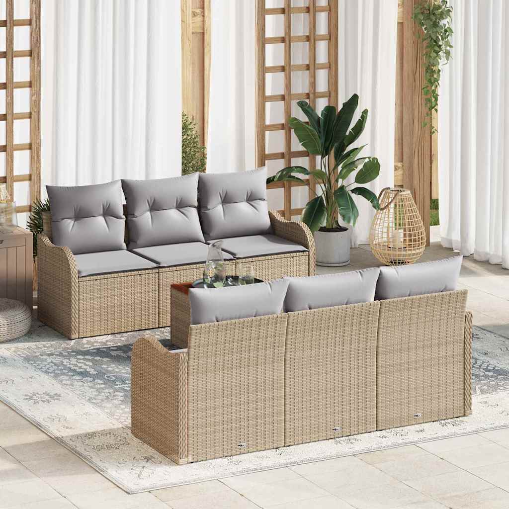 Set Divano da Giardino 7 pcs Beige e grigio chiaro polyrattan