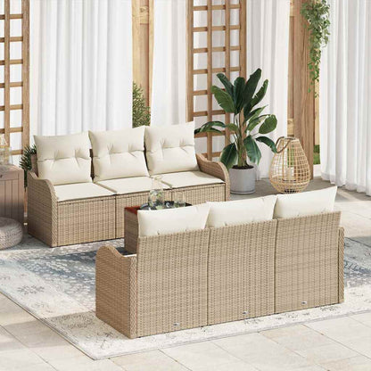 Set Divano da Giardino 7 pcs Beige e Crema polyrattan