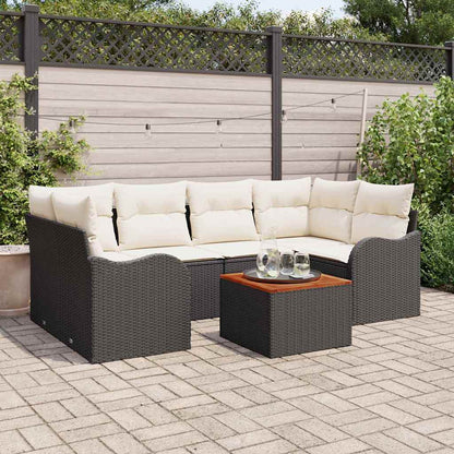 Set Divano da Giardino 7 pcs Nero e Crema polyrattan