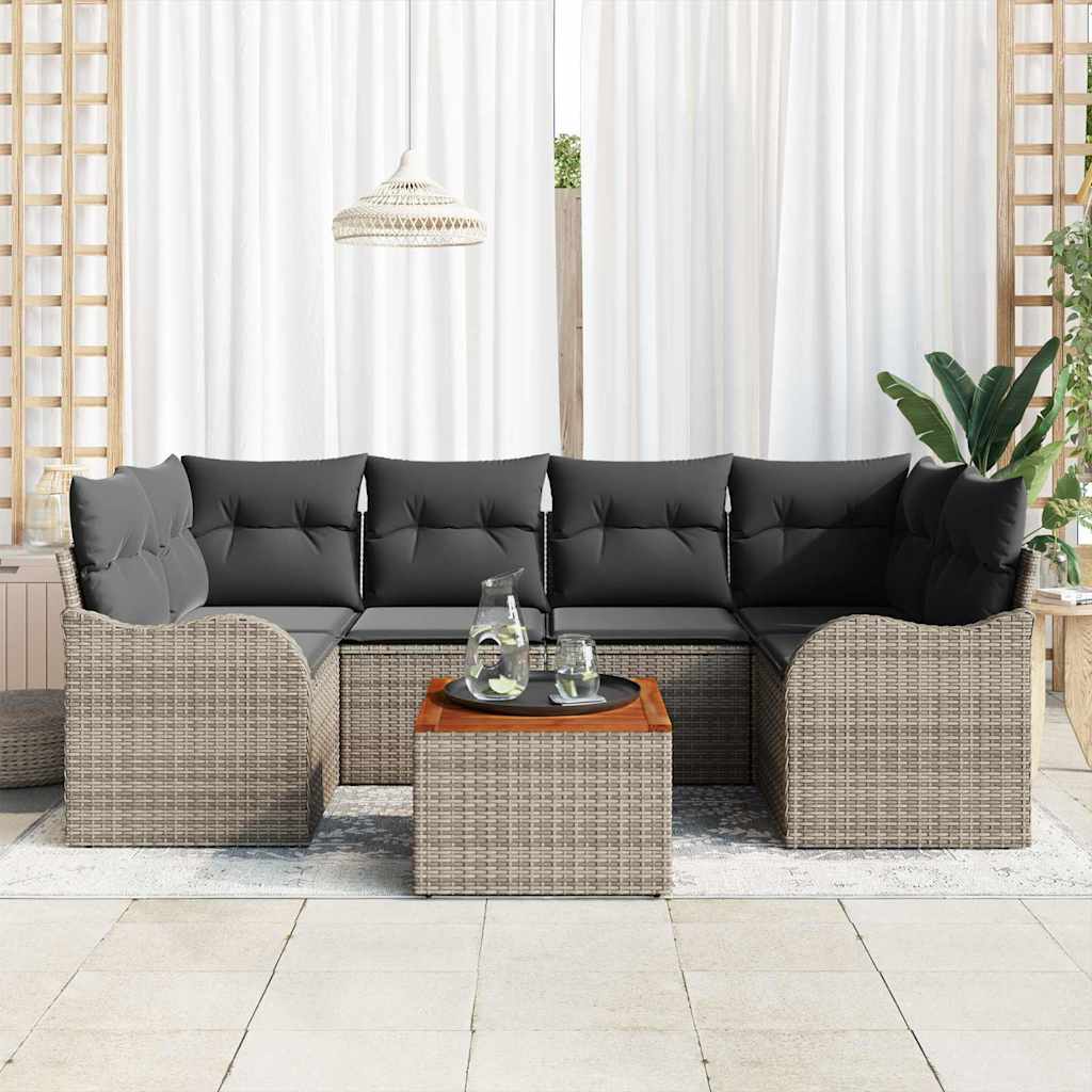 Set Divano da Giardino 7 pcs Grigio polyrattan