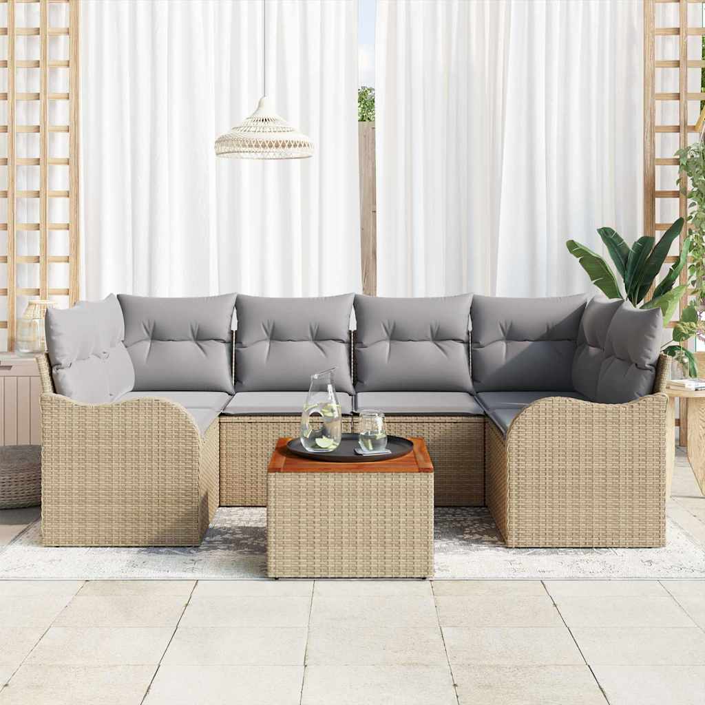 Set Divano da Giardino 7 pcs Beige e grigio chiaro polyrattan