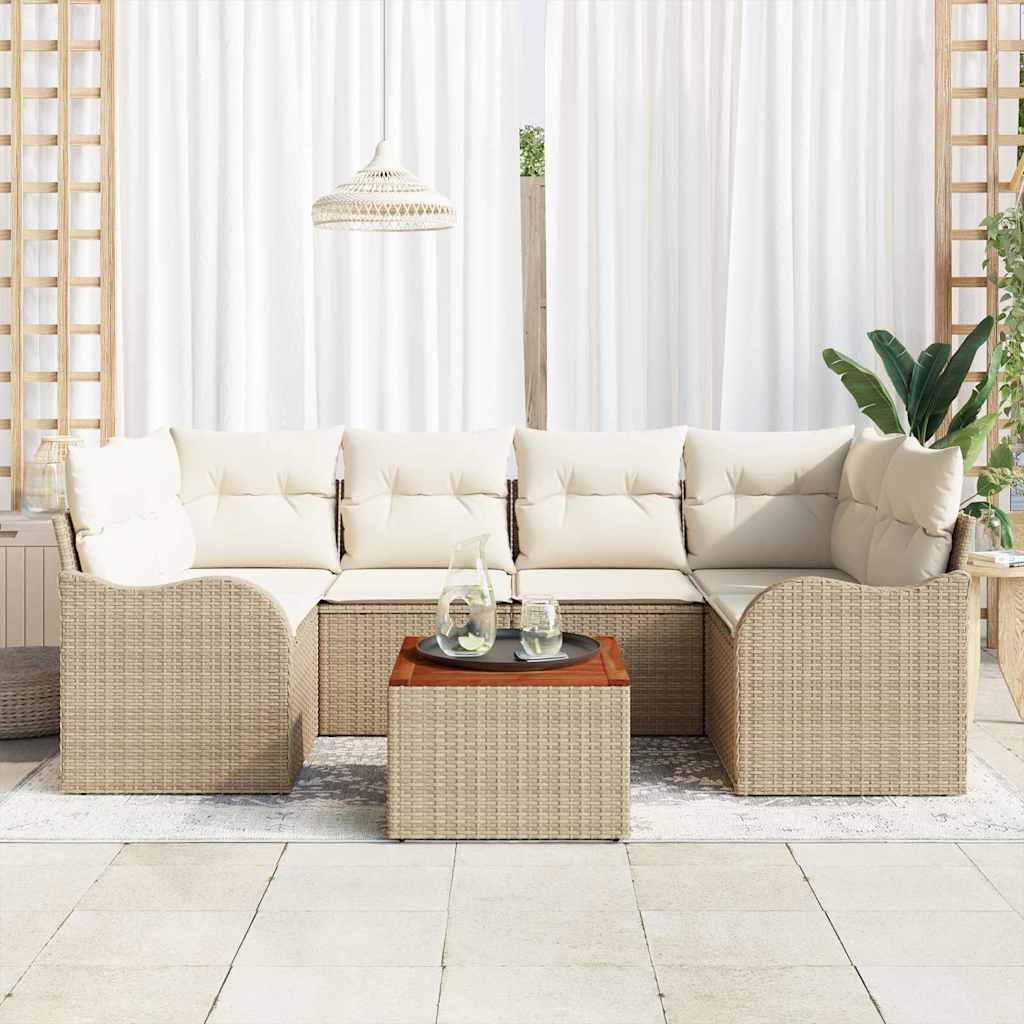 Set Divano da Giardino 7 pcs Beige e Crema polyrattan