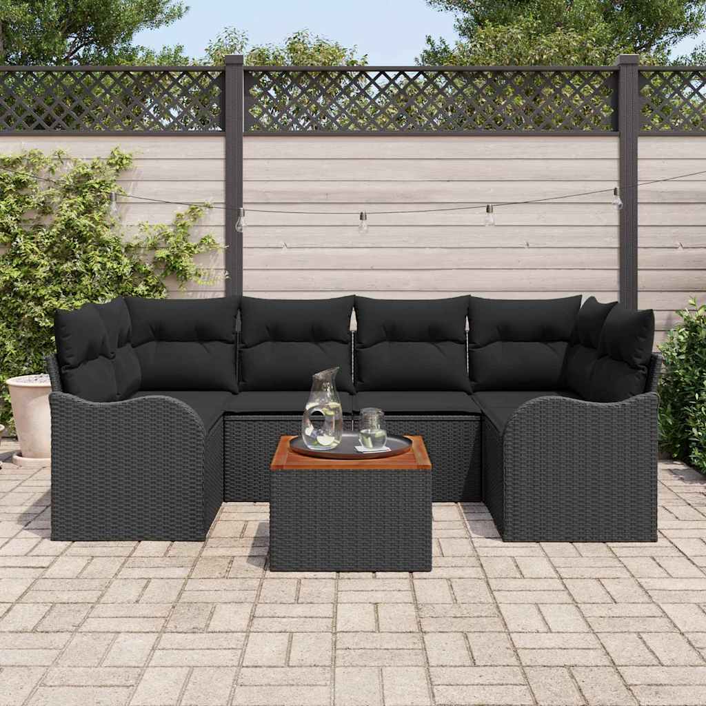 Set Divano da Giardino con archiviazione 7 pcs Nero polyrattan