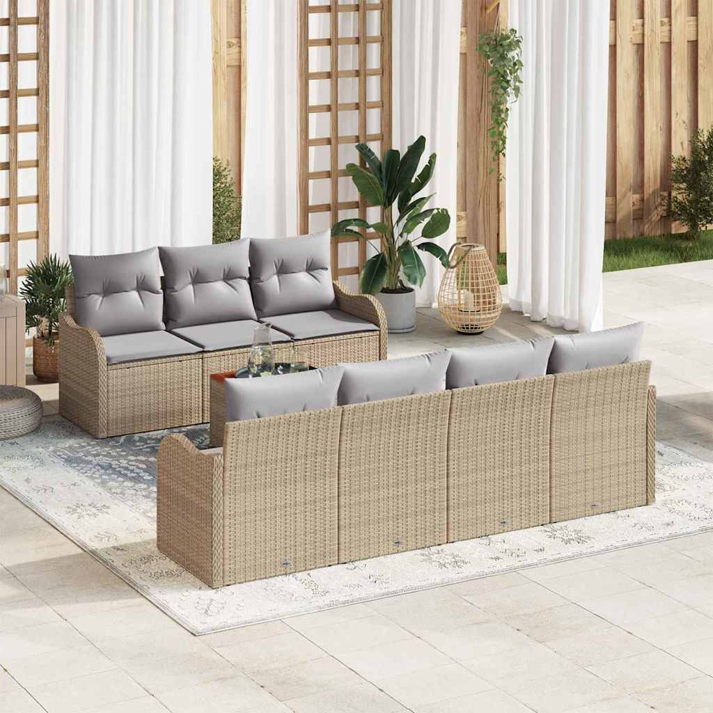 Set Divano da Giardino 8 pcs Beige e Grigio Chiaro polyrattan