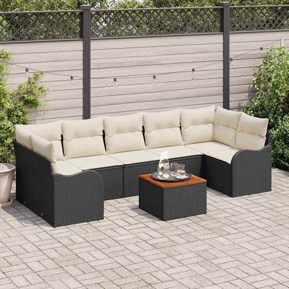 Set Divano da Giardino 8 pcs Nero e Crema polyrattan