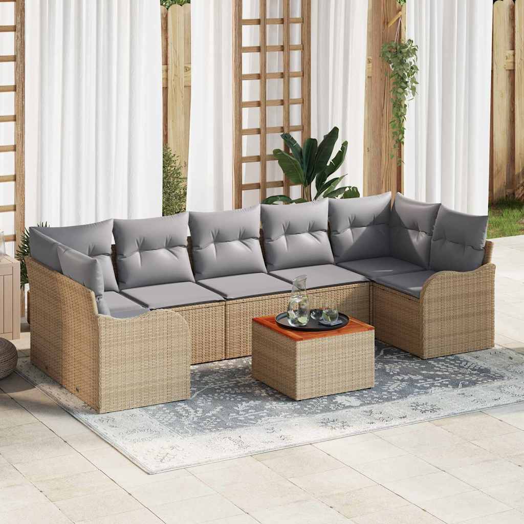 Set Divano da Giardino 8 pcs Beige e Grigio Chiaro polyrattan