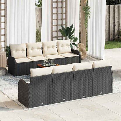 Set Divano da Giardino 9 pcs Nero e Crema polyrattan