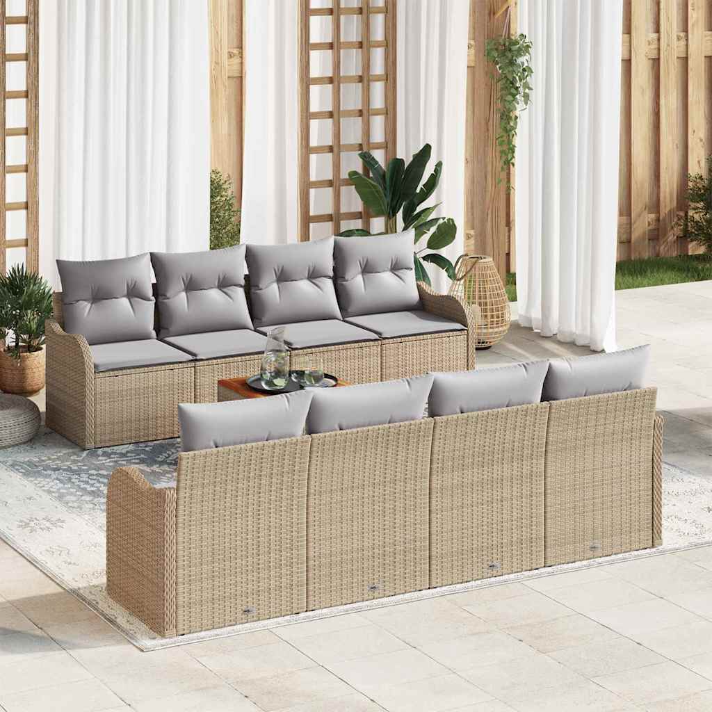 Set Divano da Giardino 9 pcs beige e grigio chiaro polyrattan