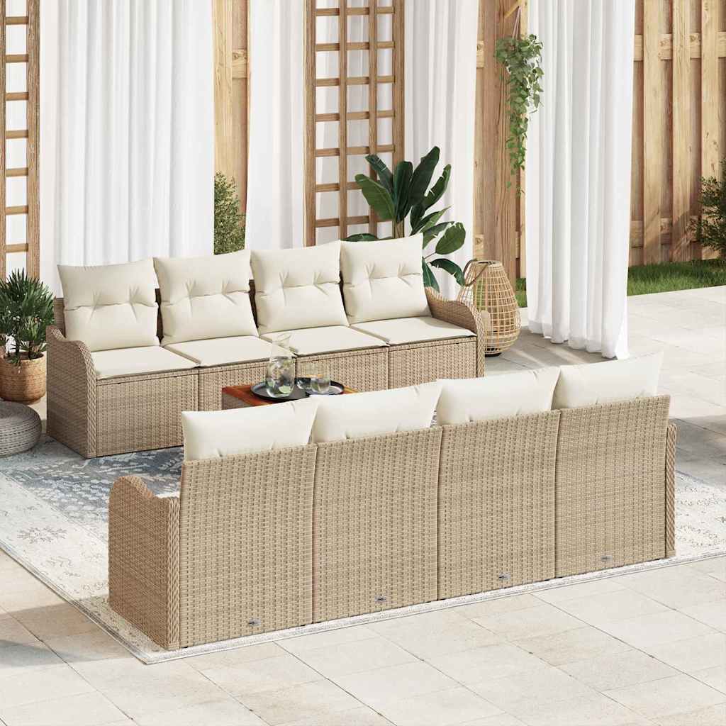 Set Divano da Giardino 9 pcs Beige e Crema polyrattan