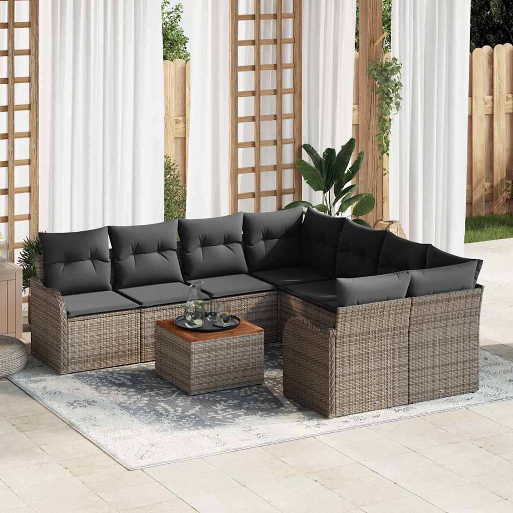 Set Divano da Giardino 9 pcs Grigio polyrattan