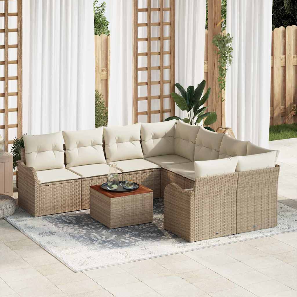 Set Divano da Giardino 9 pcs Beige e Crema polyrattan