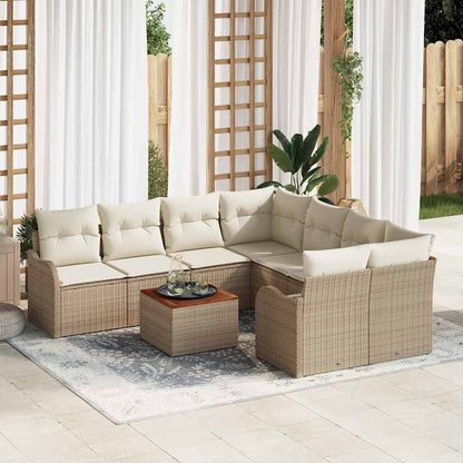 Set Divano da Giardino 9 pcs Beige e Crema polyrattan