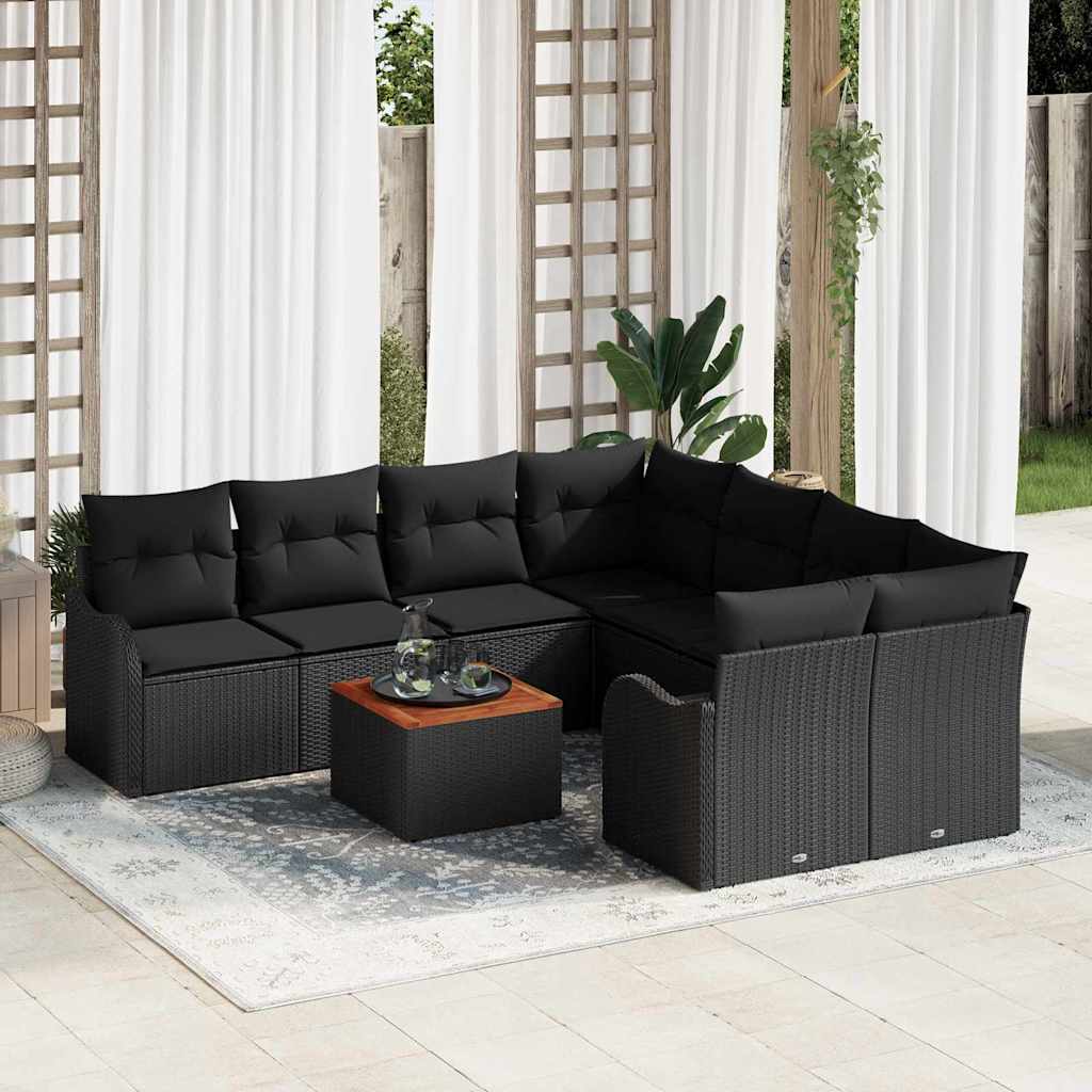 Set Divano da Giardino con archiviazione 9 pcs Nero polyrattan