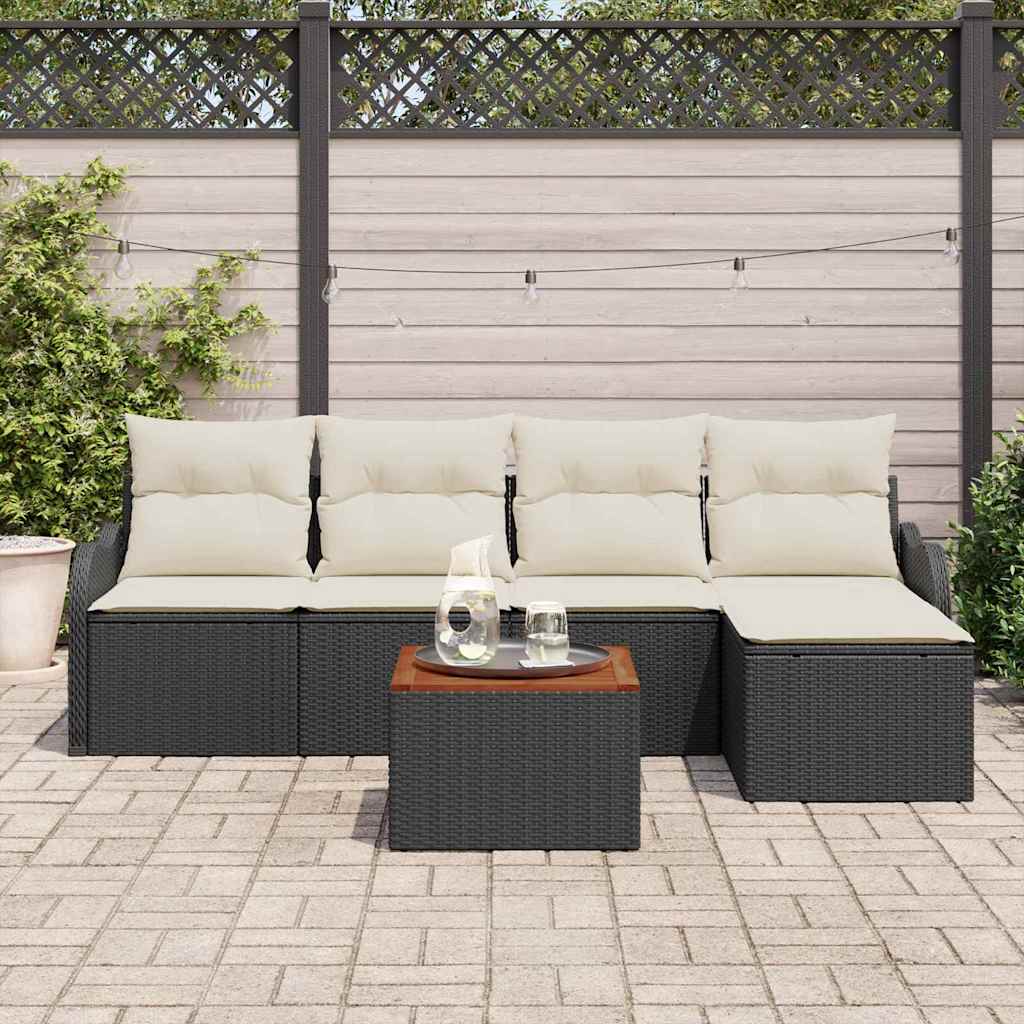 Set Divano da Giardino 6 pcs Nero e Crema polyrattan