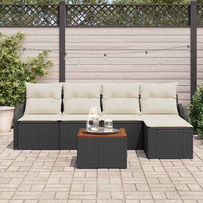 Set Divano da Giardino 6 pcs Nero e Crema polyrattan