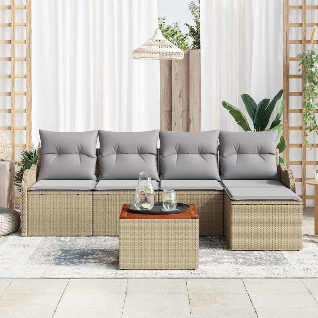Set Divano da Giardino 6 pcs Beige e grigio chiaro polyrattan