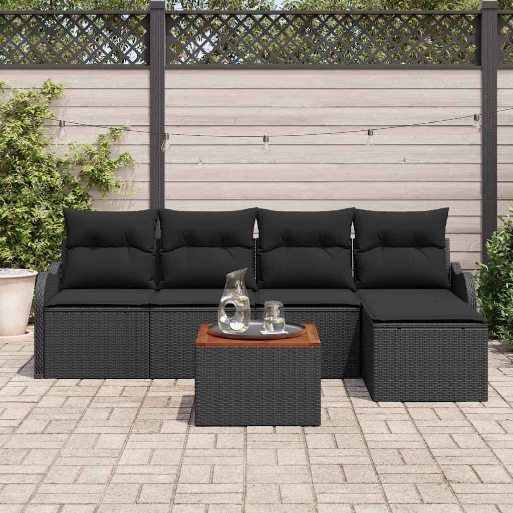 Set Divano da Giardino con archiviazione 6 pcs Nero polyrattan