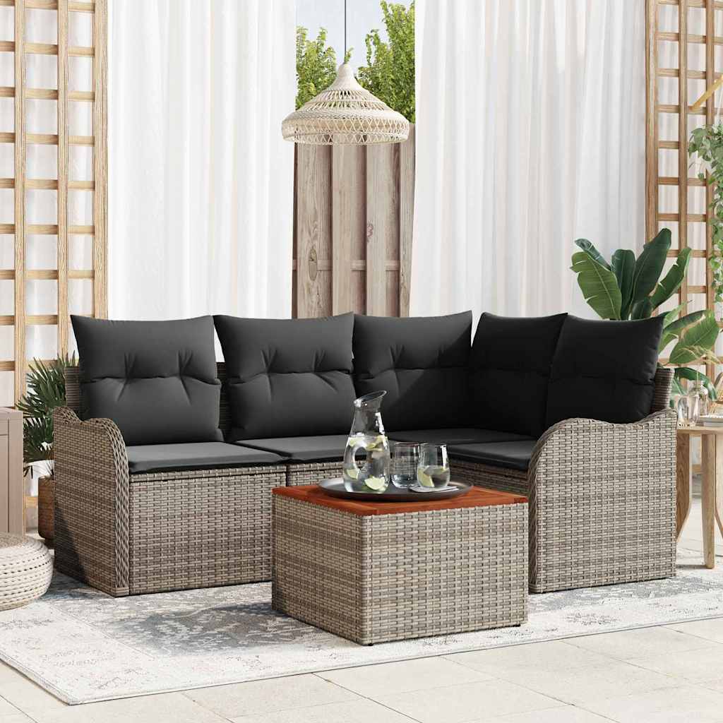 Set Divano da Giardino 5 pcs Grigio polyrattan