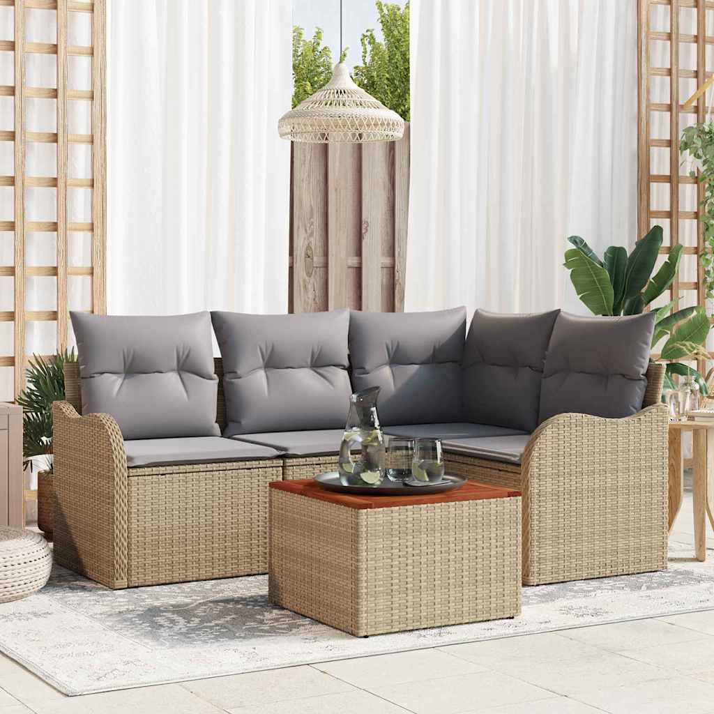 Set Divano da Giardino 5 pcs Beige e grigio chiaro polyrattan