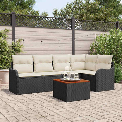 Set Divano da Giardino 6 pcs Nero e Crema polyrattan