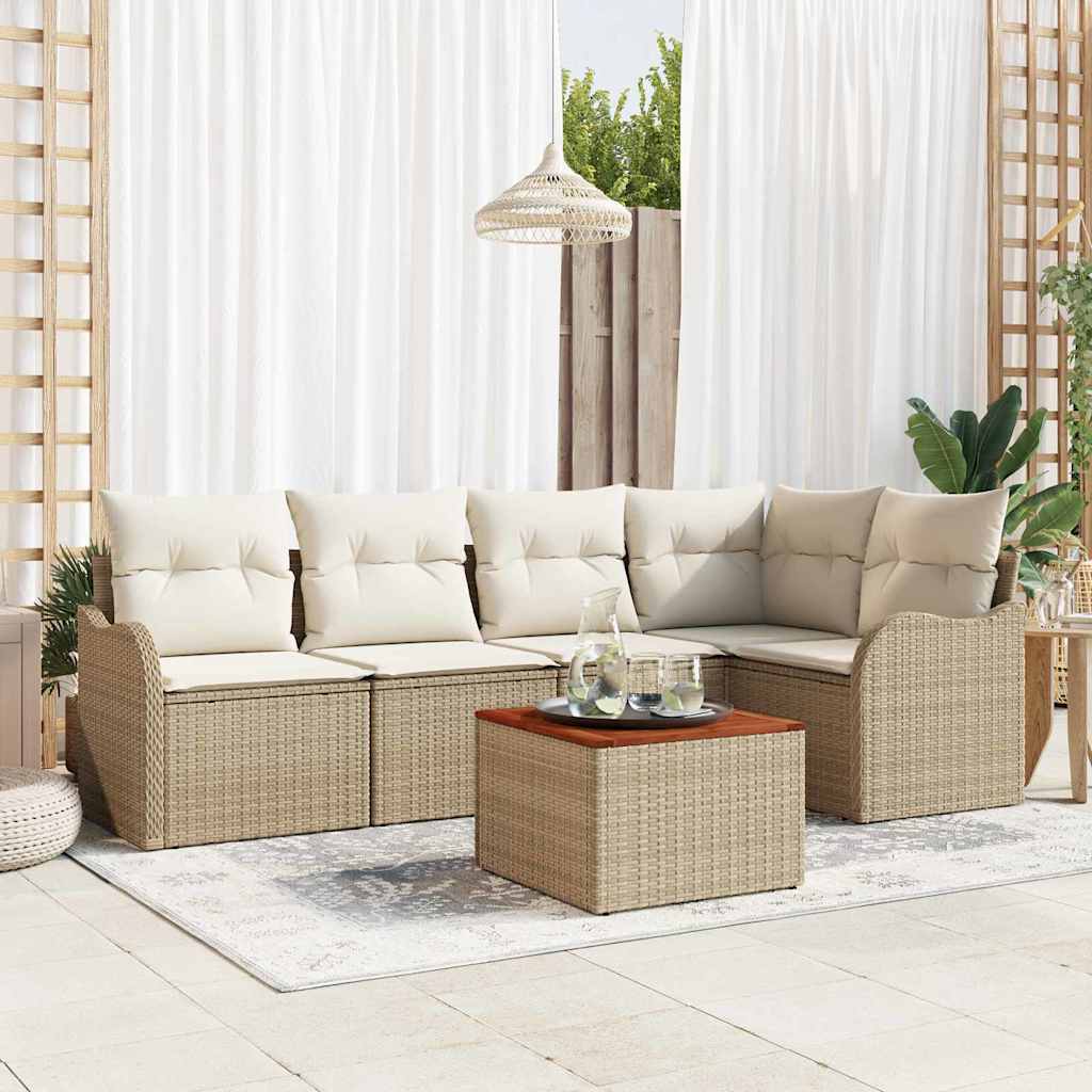 Set Divano da Giardino 6 pcs Beige e Crema polyrattan