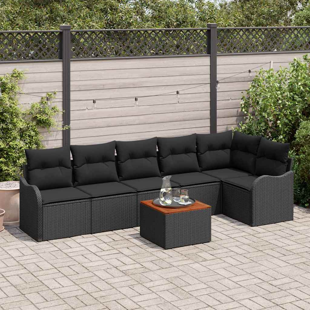 Set Divano da Giardino con archiviazione 7 pcs Nero polyrattan