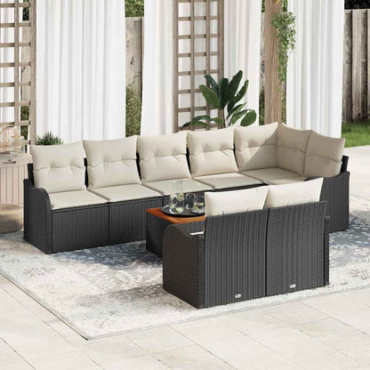 Set Divano da Giardino 9 pcs Nero e Crema polyrattan