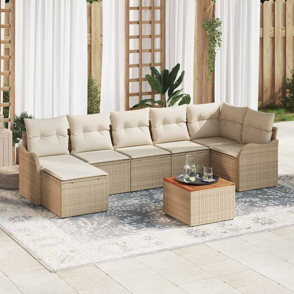 Set Divano da Giardino 8 pcs Beige e Crema polyrattan