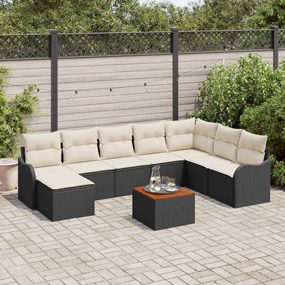 Set Divano da Giardino 9 pcs Nero e Crema polyrattan
