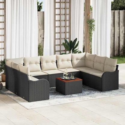 Set Divano da Giardino 10 pcs Nero e Crema polyrattan