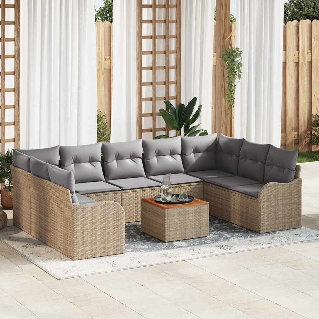 Set Divano da Giardino 10 pcs beige e grigio chiaro polyrattan