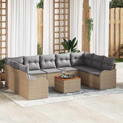 Set Divano da Giardino 10 pcs beige e grigio chiaro polyrattan