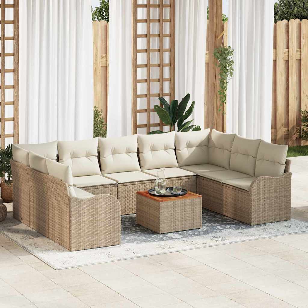 Set Divano da Giardino 10 pcs Beige e Crema polyrattan