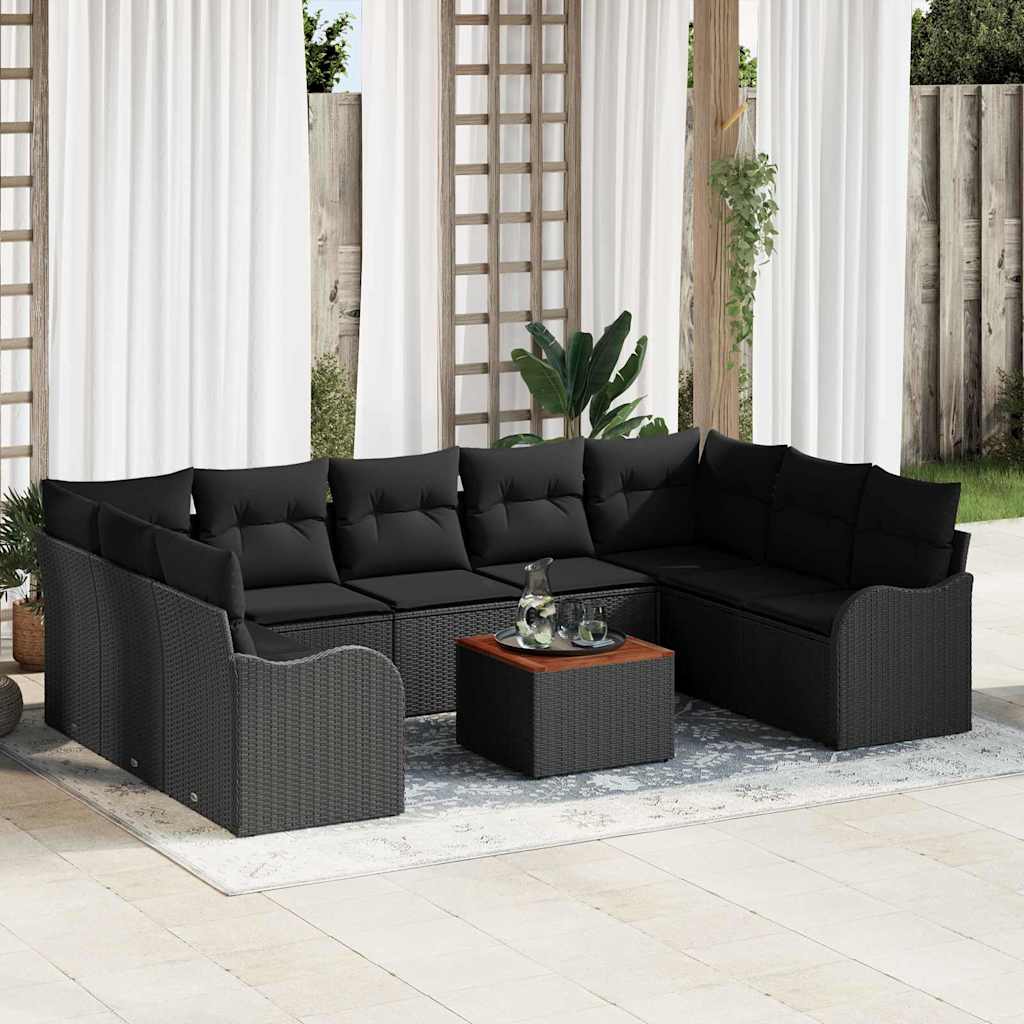 Set Divano da Giardino con archiviazione 10 pcs Nero polyrattan