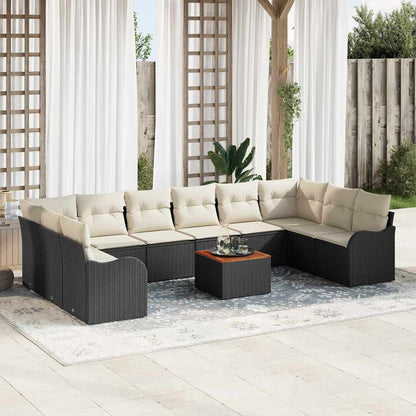 Set Divano da Giardino 11 pcs Nero e Crema polyrattan