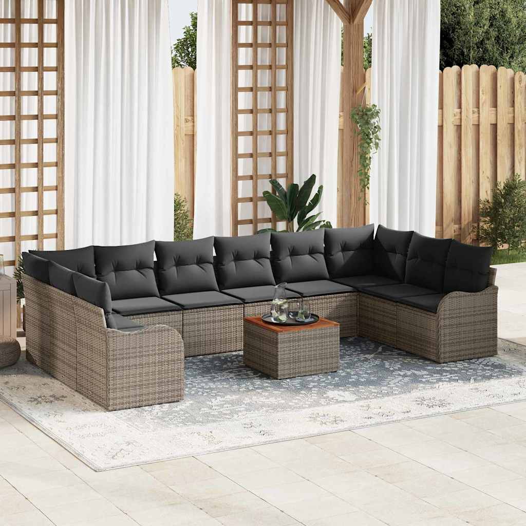 Set Divano da Giardino 11 pcs Grigio polyrattan