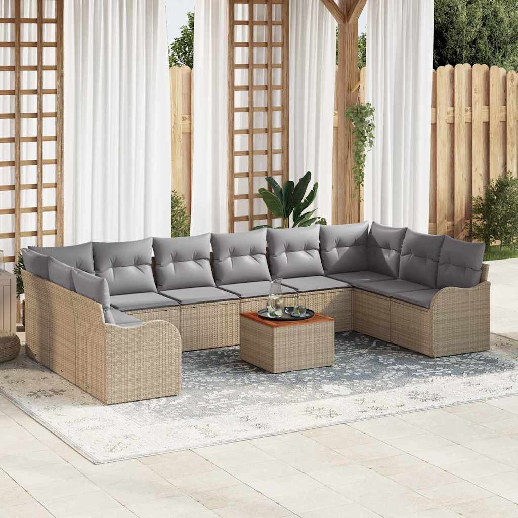 Set Divano da Giardino 11 pcs Beige e Grigio Chiaro polyrattan