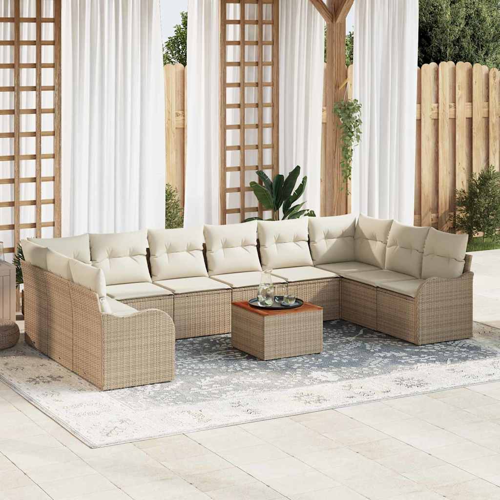 Set Divano da Giardino 11 pcs Beige e Crema polyrattan
