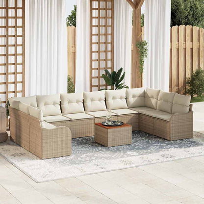 Set Divano da Giardino 11 pcs Beige e Crema polyrattan