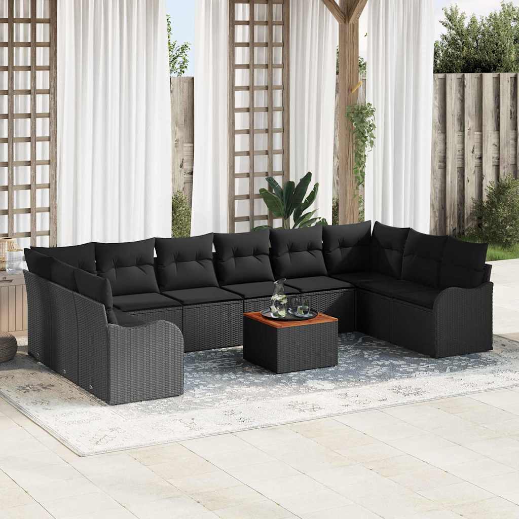 Set Divano da Giardino con archiviazione 11 pcs Nero polyrattan