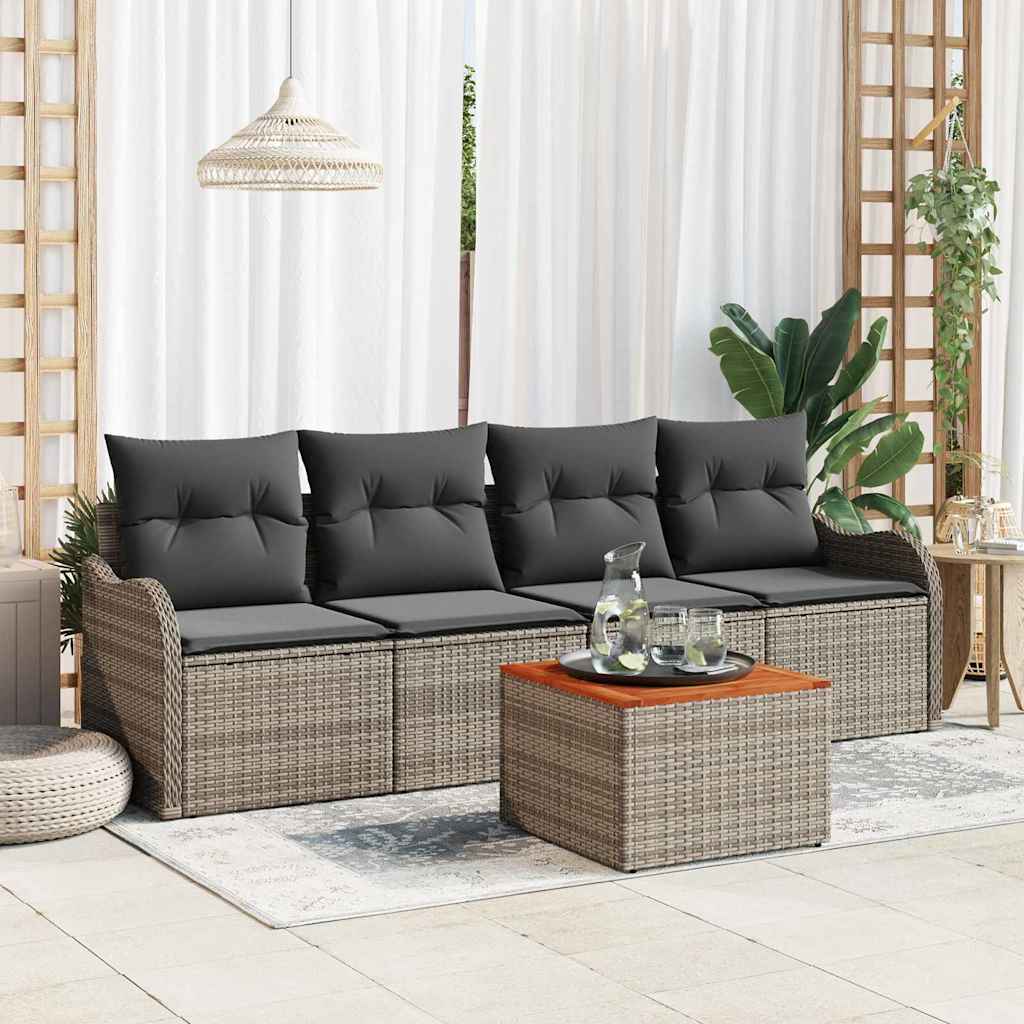 Set Divano da Giardino 5 pcs Grigio polyrattan
