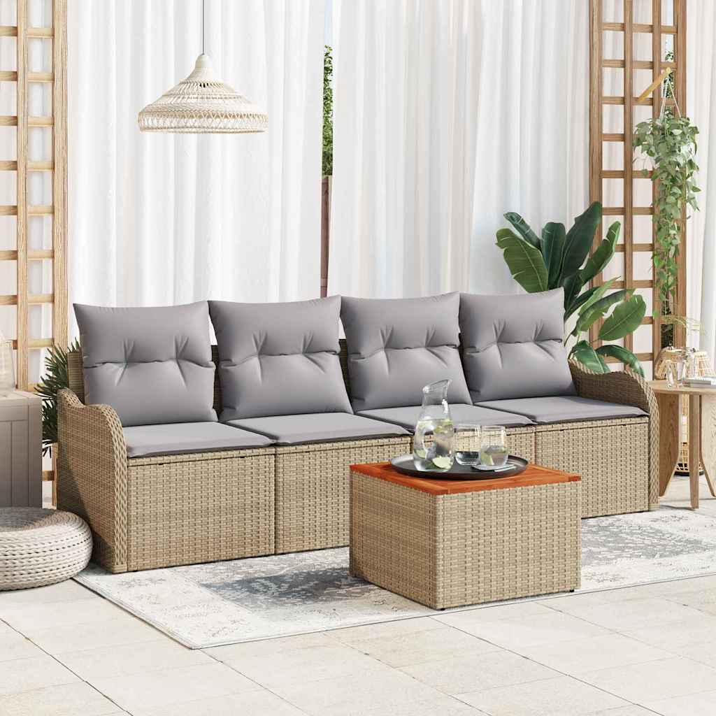 Set Divano da Giardino 5 pcs Beige e grigio chiaro polyrattan