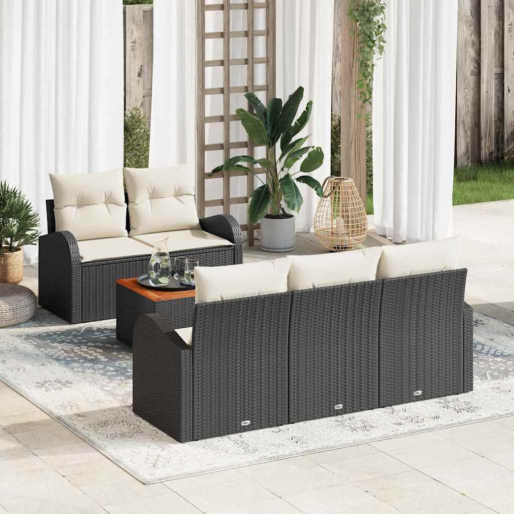 Set Divano da Giardino 6 pcs Nero e Crema polyrattan