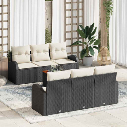 Set Divano da Giardino 7 pcs Nero e Crema polyrattan