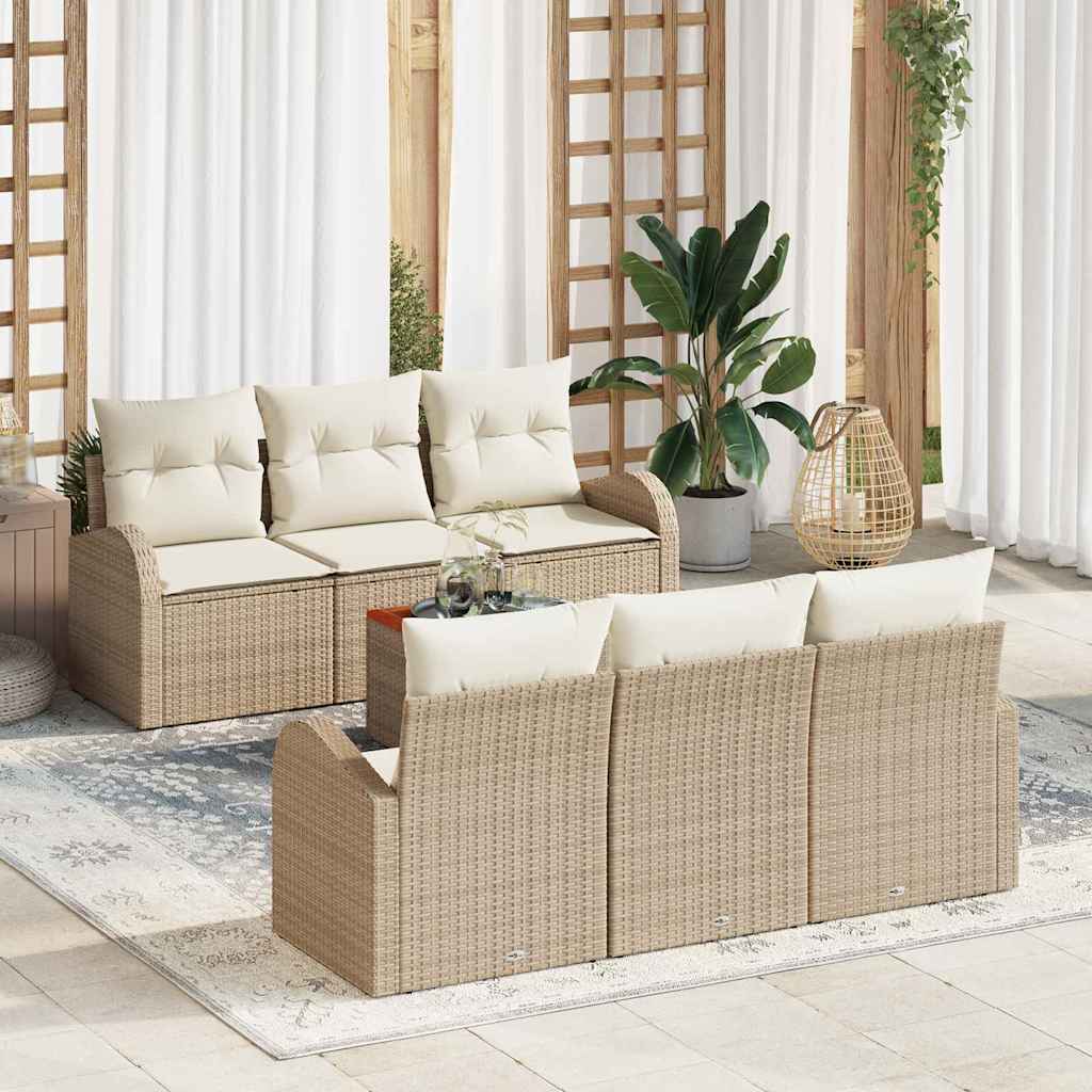 Set Divano da Giardino 7 pcs Beige e Crema polyrattan