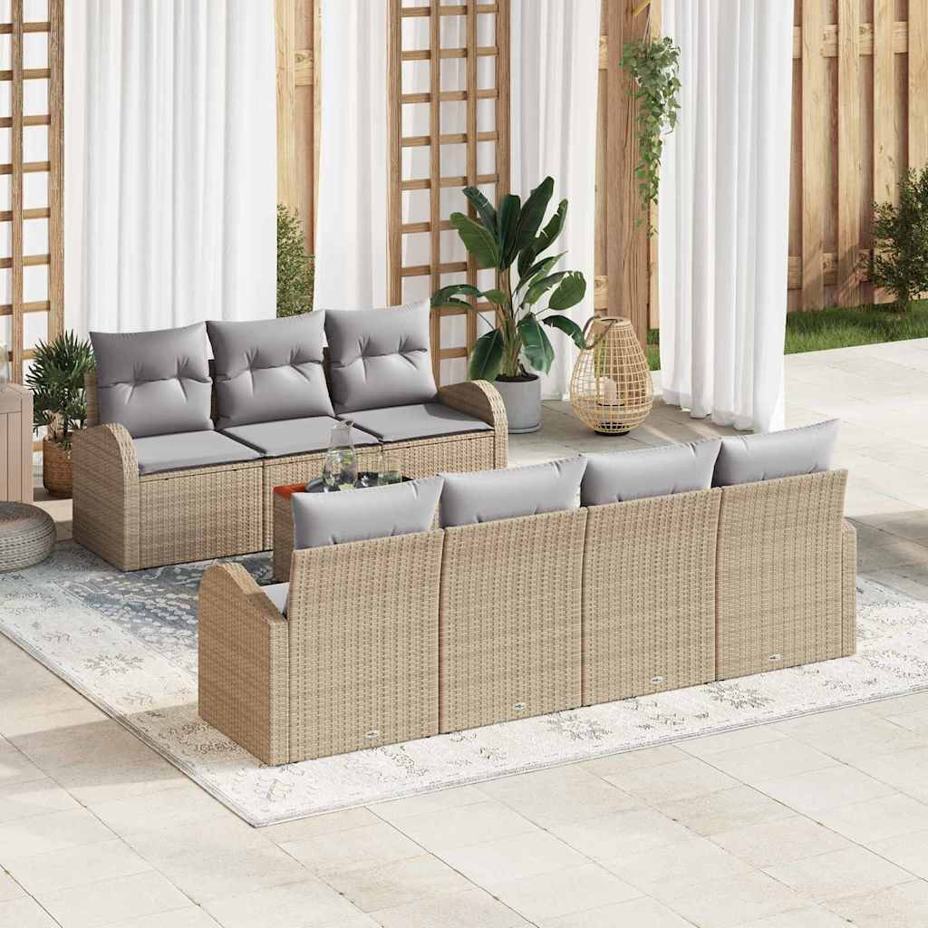 Set Divano da Giardino 8 pcs Beige e Grigio Chiaro polyrattan