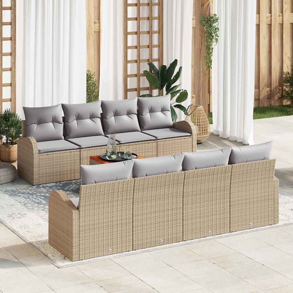 Set Divano da Giardino 9 pcs beige e grigio chiaro polyrattan